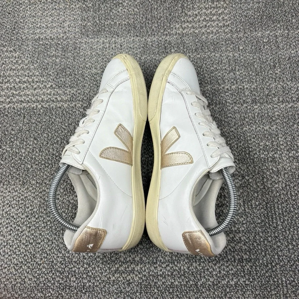 Veja Esplar Leather Sneakers White Rose Gold V Logo Women's US 8 EU 39 Shoes